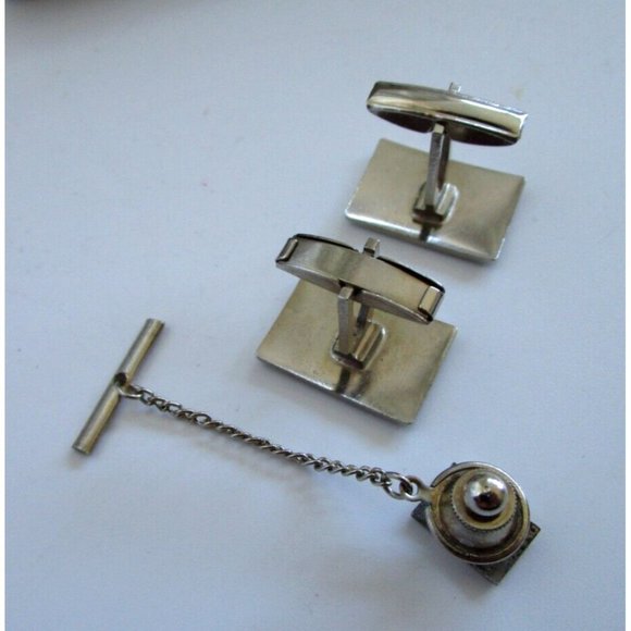 VTG Cufflinks and Tie Tack Boxed Hand Engraved "Century" Silver Tone Set Canada - Picture 5 of 11